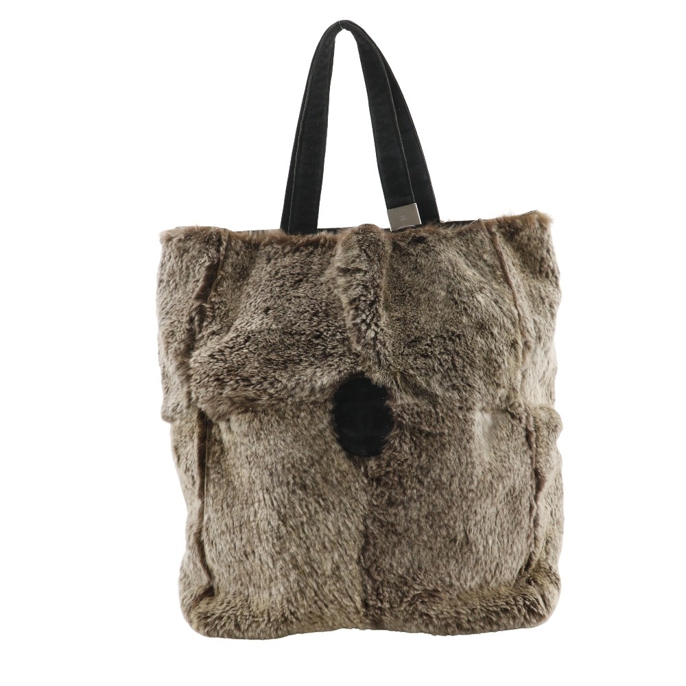 ココマーク トートバッグ ハンドバッグ ラビットファー 茶 レディース 中古品