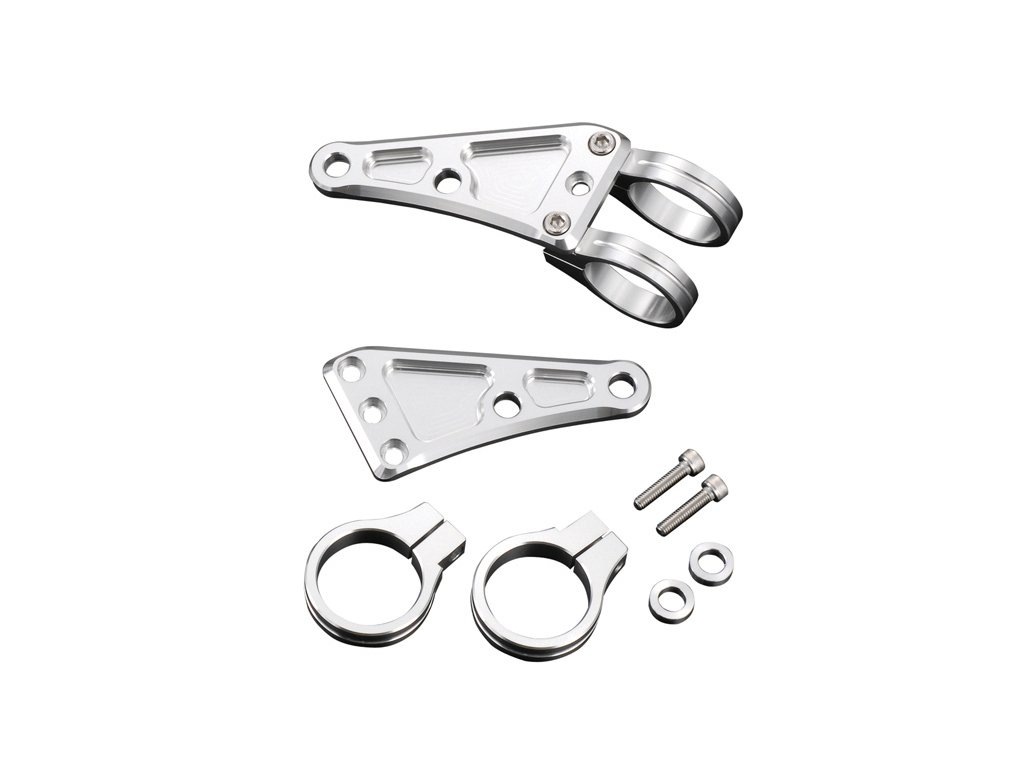 ポッシュフェイス(POSH FAITH) バイク用品 マシンドロングヘッドライトステー 2サークルクランプタイプ フォーク径41mm シルバー 030048-03