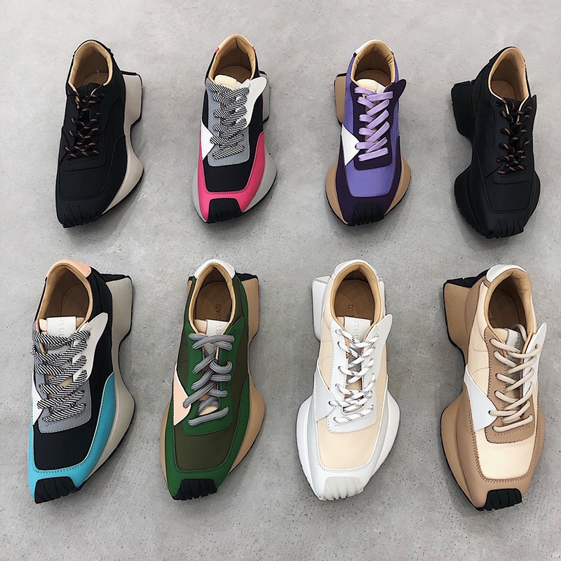 【送料無料】レディース 7カラー スニーカー 厚底 カラバリ豊富 パッチワーク風 大人可愛い