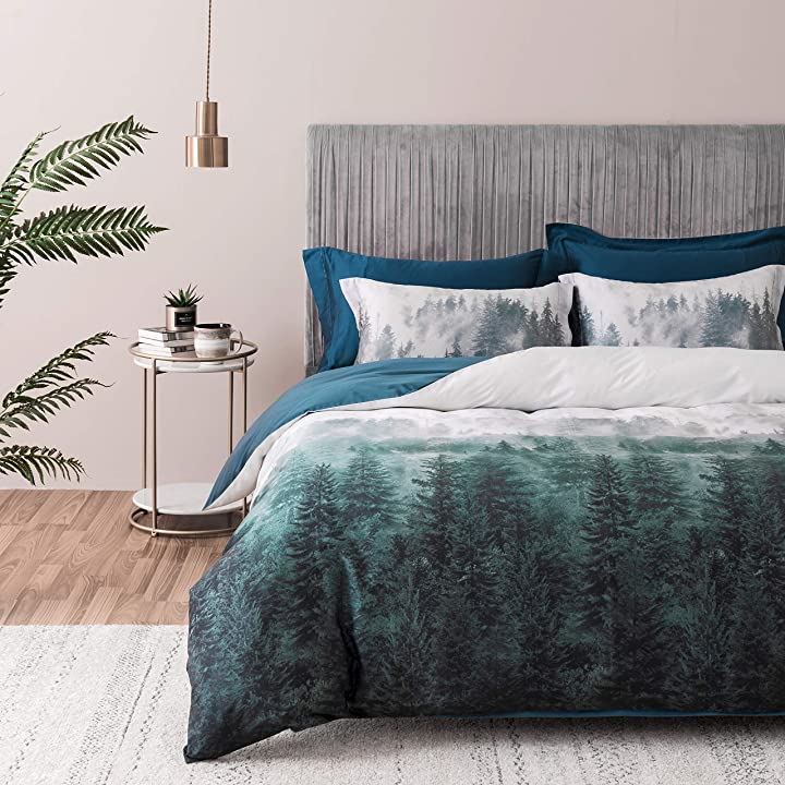 布団カバー 4点セット 掛布団カバー ボックスシーツ 枕カバー エジプト超長綿100%の生地( Forest, ダブル)
