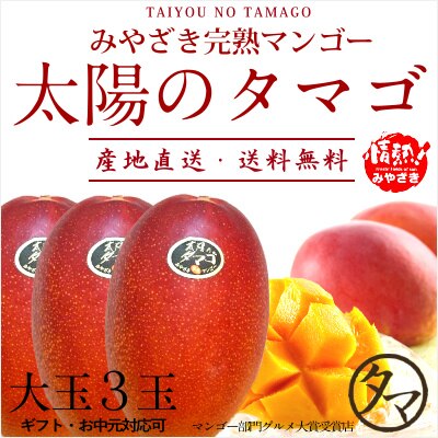 太陽のタマゴ(大玉2Lx3玉)最高級フルーツ宮崎完熟マンゴー
