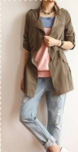 ジャケット コート 上着 ライトアウター ミディ丈 チュニック丈 膝上 ゆったり 長袖 スタンドアウトカラー ウエスト調節 ドロストコード 袖ロールアップボタン こなれ感 おしゃれ シンプル 4,633円