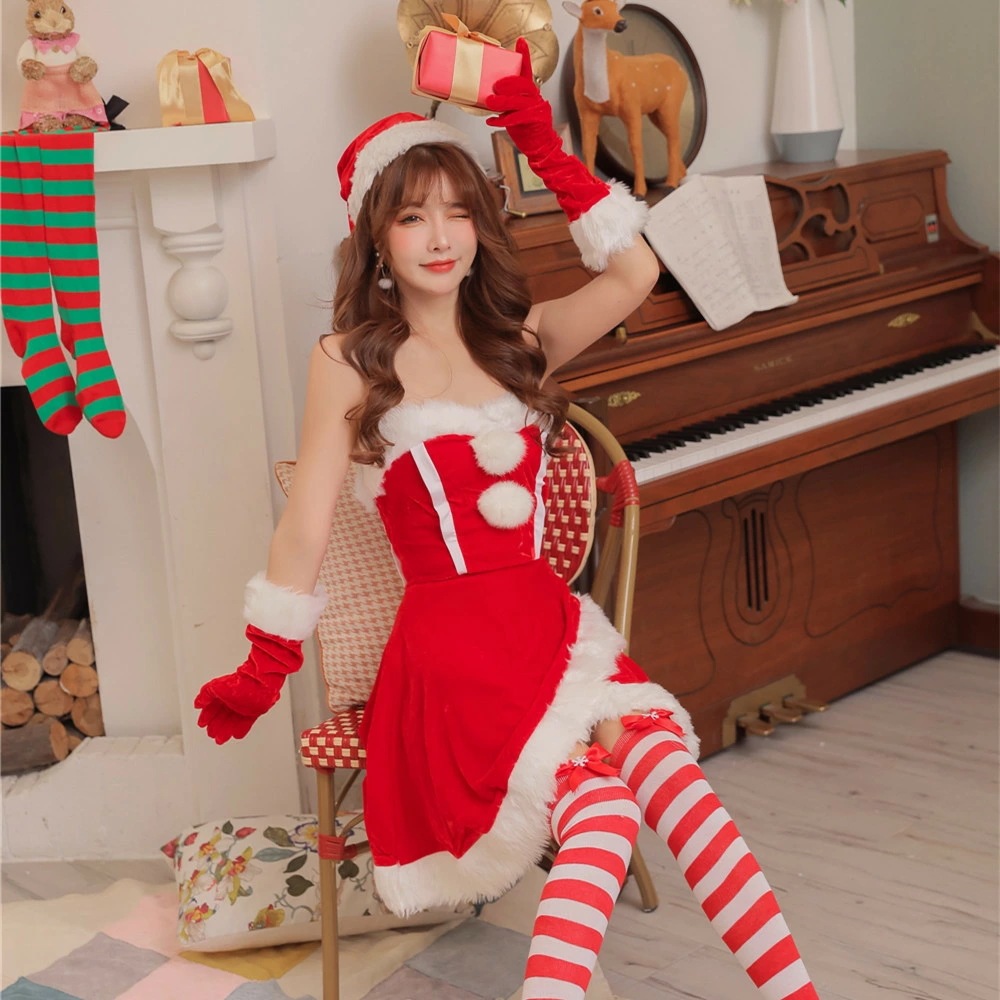 クリスマス衣装 サンタコス ワンピース＋帽子＋グローブ 3点セット サンタクロース コスチューム コスプレ パーティー 大人 レディース 仮装 可愛い イベント クリスマス衣装 サンタ衣装 撮影 イベ