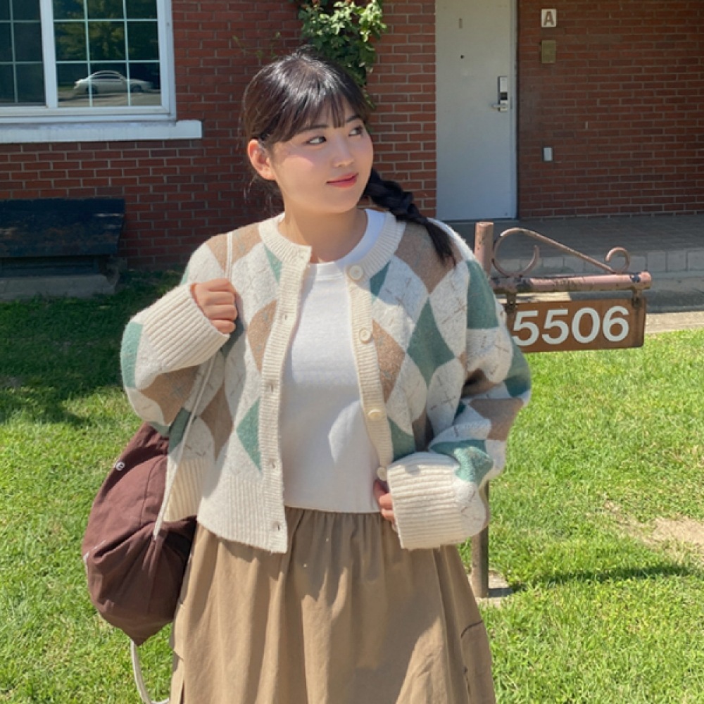 (JSTYLEのイーブレット) イーブレットノエルアーガイルチェックニットカーディガン JSTYLE