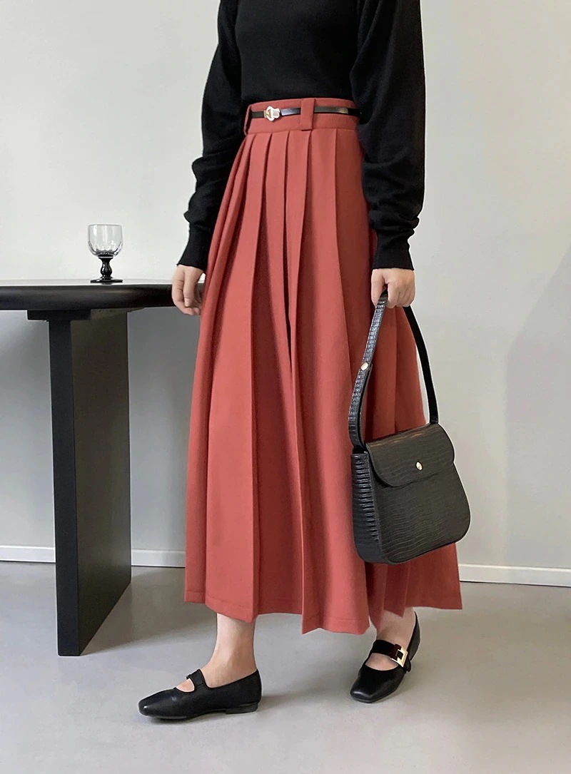 プリーツスカート春服レディース可愛いハイウエストレトロなスーツスカート韓国ファッション2023人気新作春服