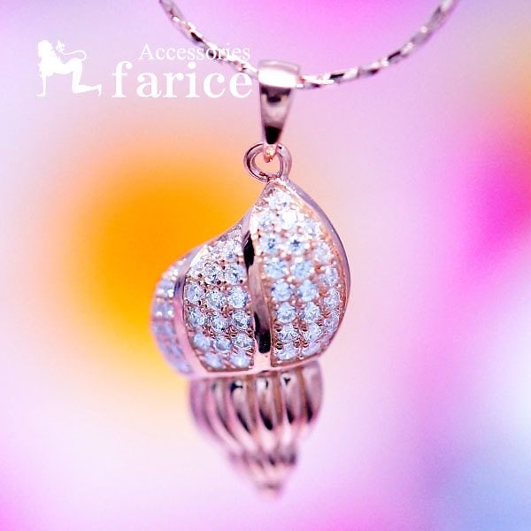 巻貝モチーフ クリアキュービックジルコニアパヴェ装飾 ピンクゴールド仕上げ レディース ハワイアンジュエリー シルバー925 ペンダント ネックレス