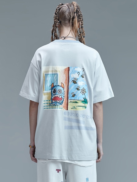 ライトグレーインプリントルーズ半袖Tシャツ