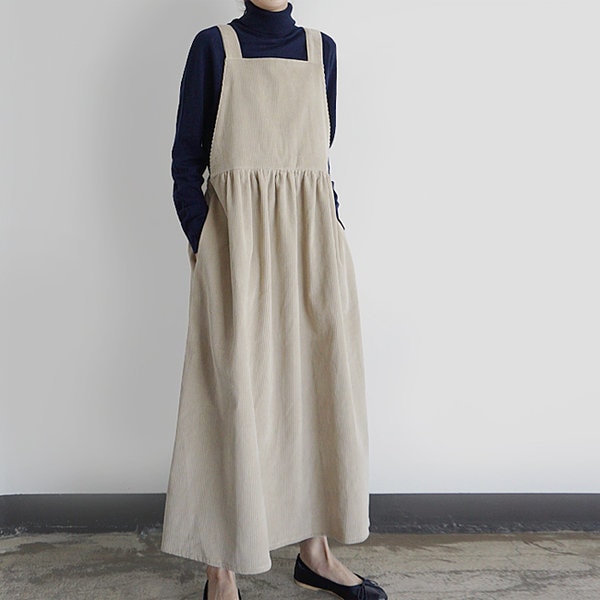 スペシャルモーニング コーデュロイ サスペンダー ワンピース スクエアネック シャーリング コーデュロイ
