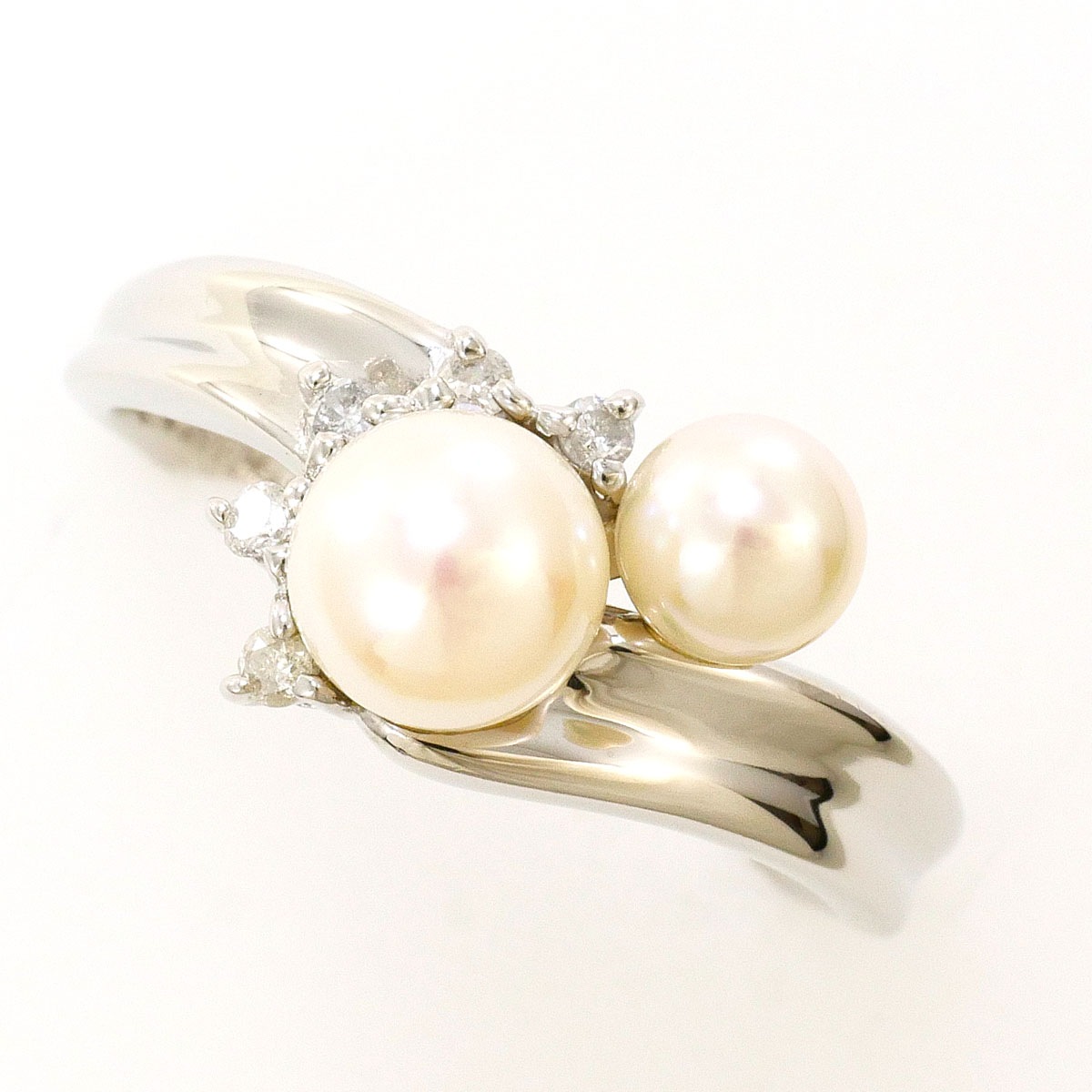 PT850 プラチナ リング・指輪 14号 パール（真珠） ダイヤモンド 0.07ct 総重量約4.5g 中古