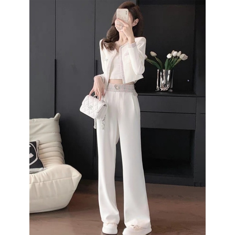 ハイエンドのカスタマイズ-Xiaoxiangfeng スーツの女性の 2024 秋冬新作ファッショナブルな西洋セレブスタイルのワイドレッグパンツ 2 点セット