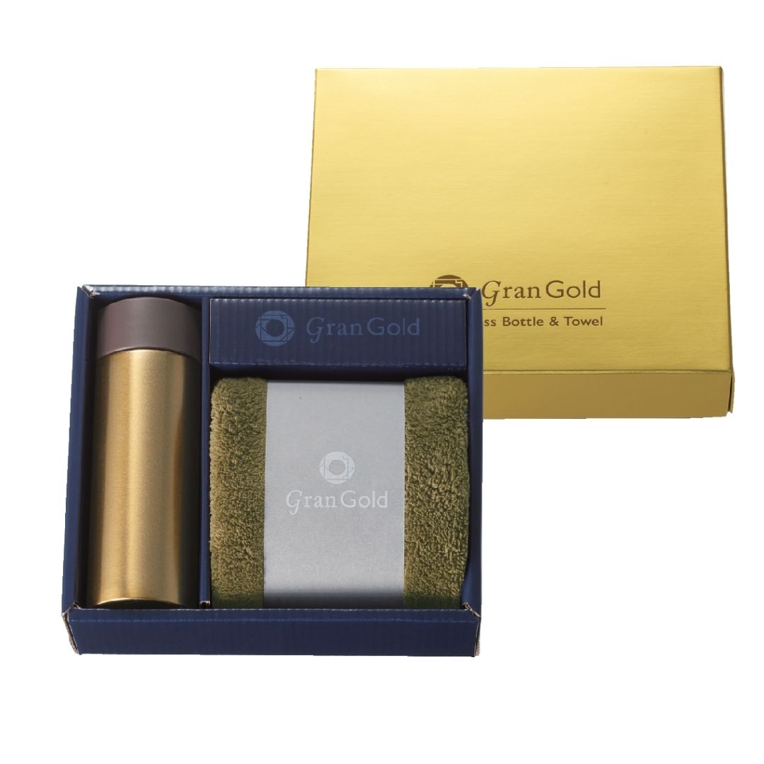 【10個セット】グランゴールド 真空ボトル＆タオルギフト 成約記念品 高級ノベルティ ハンドタオル付きセット ボトルとタオルのギフト テンレスボトル 贈答用セット 記念品ギフト