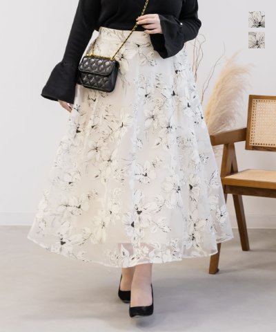 大きいサイズ レディース LL 3L 4L XL XXL XXXL CLETTEオリジナルシアー花柄スカート