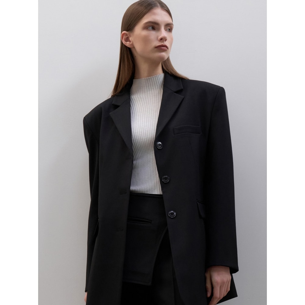 OUIE ツイルスリーボタンスリムジャケットブラック OU1311