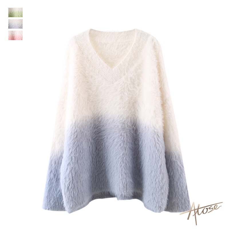 【短納期】ニットセーター レディース シャギーニット 冬 ふわふわ ふんわり Vネック トップス 長袖 体型カバー ボリューム感 保温性 プルオーバー 防寒 ゆるニット 伸縮
