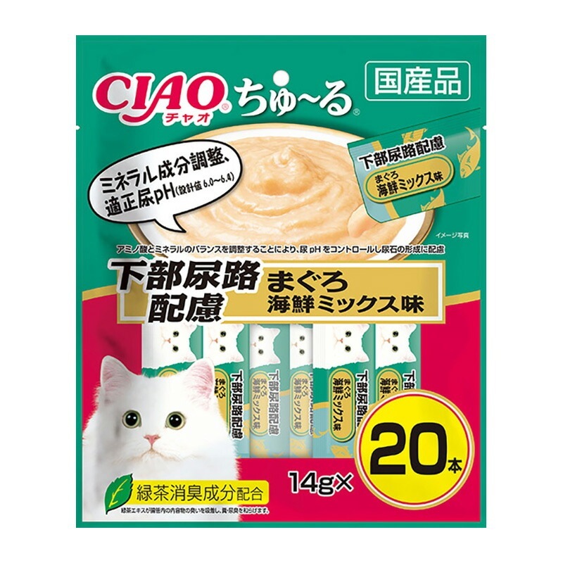 （まとめ買い）CIAO ちゅる 下部尿路配慮 まぐろ 海鮮ミックス味 14gx20本 SC-197 猫用おやつ [x4]