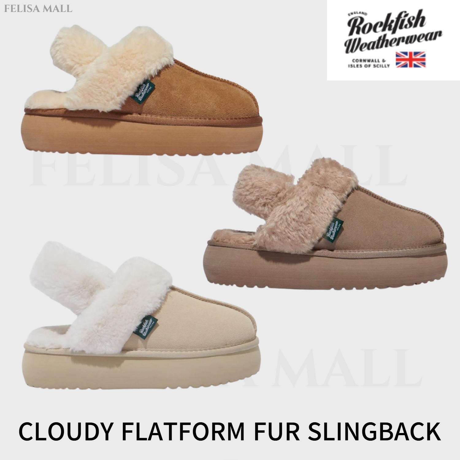 [rockfish weatherwear] CLOUDY FLATFORM FUR SLINGBACK モフモフMOKAスリッパ 韓国人気