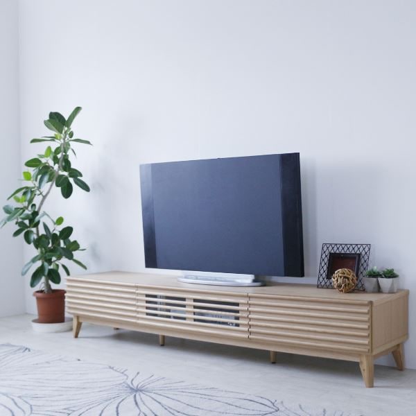 テレビ台 テレビボード 約幅203.5x奥行42.5x高さ38cm ナチュラル ルーバー 脚付き リビング ダイニング インテリア家具