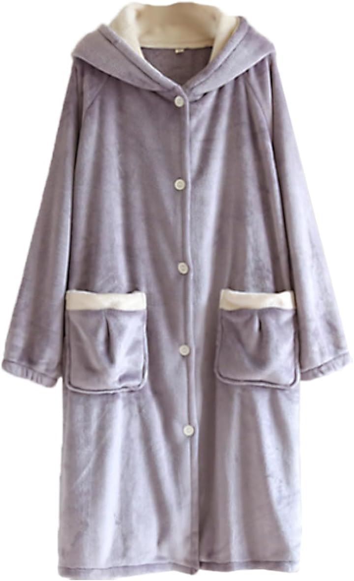 ガウン レディース 長袖 可愛い 裏起毛 パジャマ 部屋着 お洒落 ブランケット プレゼント バスローブ(パープル, M Big)