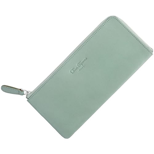 [] 財布 本革 イタリアンレザー L字ファスナー 大容量なのに薄い 緑 長財布 スリム メンズ レディース ダスティブルー