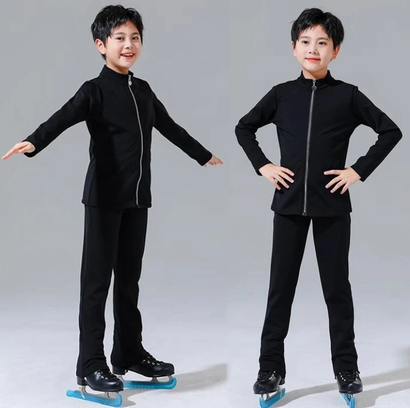 再販未定！フィギュアスケート衣装 ステージ スケートウエア アイスフィギュアスケート 男の子 練習着 キッズ 競技 アイススケート 上着 ズボン 2点セット アイスダンス スケート トレーニング スポ