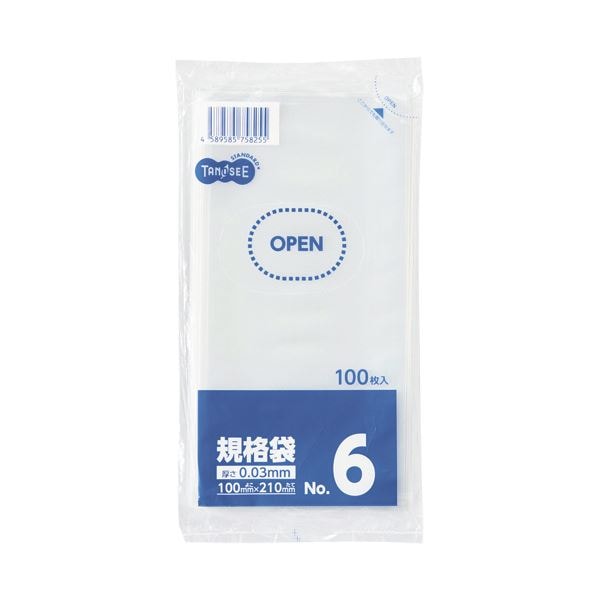 （まとめ）TANOSEE 規格袋 6号0.03100210mm 1セット（1000枚：100枚10パック）5セット