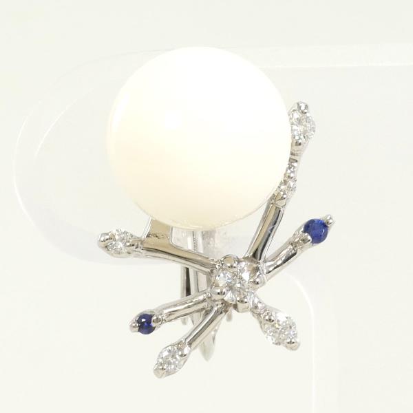 K14 14金 WG イヤリング(片耳) サンゴ サファイア ダイヤ 0.12 ジュエリー 中古