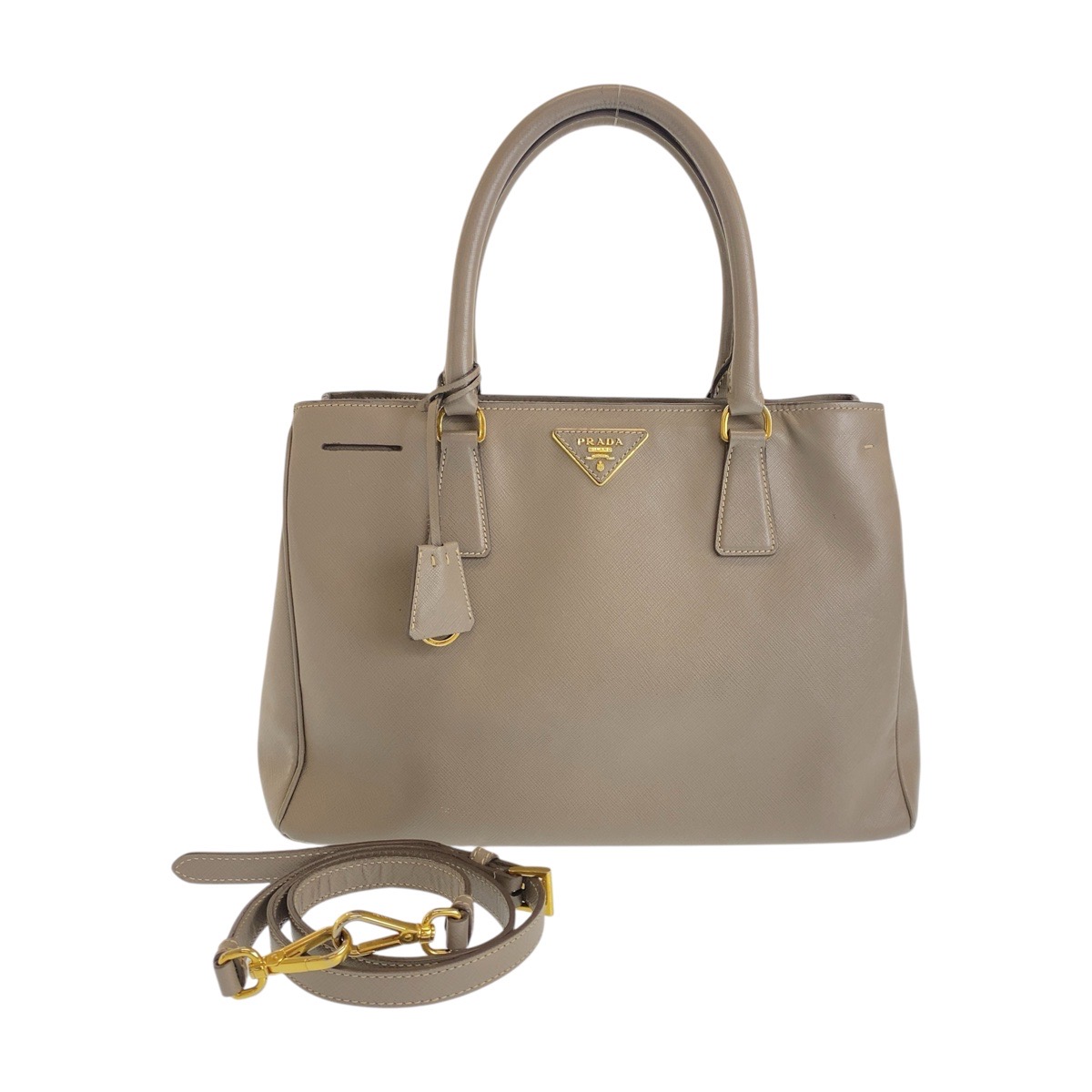 サフィアーノ 三角ロゴプレート グレージュ ゴールド金具 レザー ハンドバッグ ショルダーバッグ 2way レディース 500694