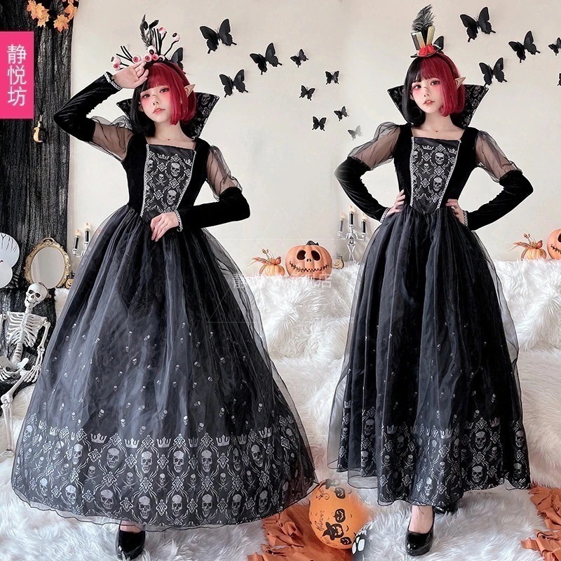 高評価!超人気 ハロウィン 大人用 女王様コスチューム ゴーストブライド 大人用 コスプレ衣装 女性 魔女衣装 ヴァンパイア スケルトン コス衣装