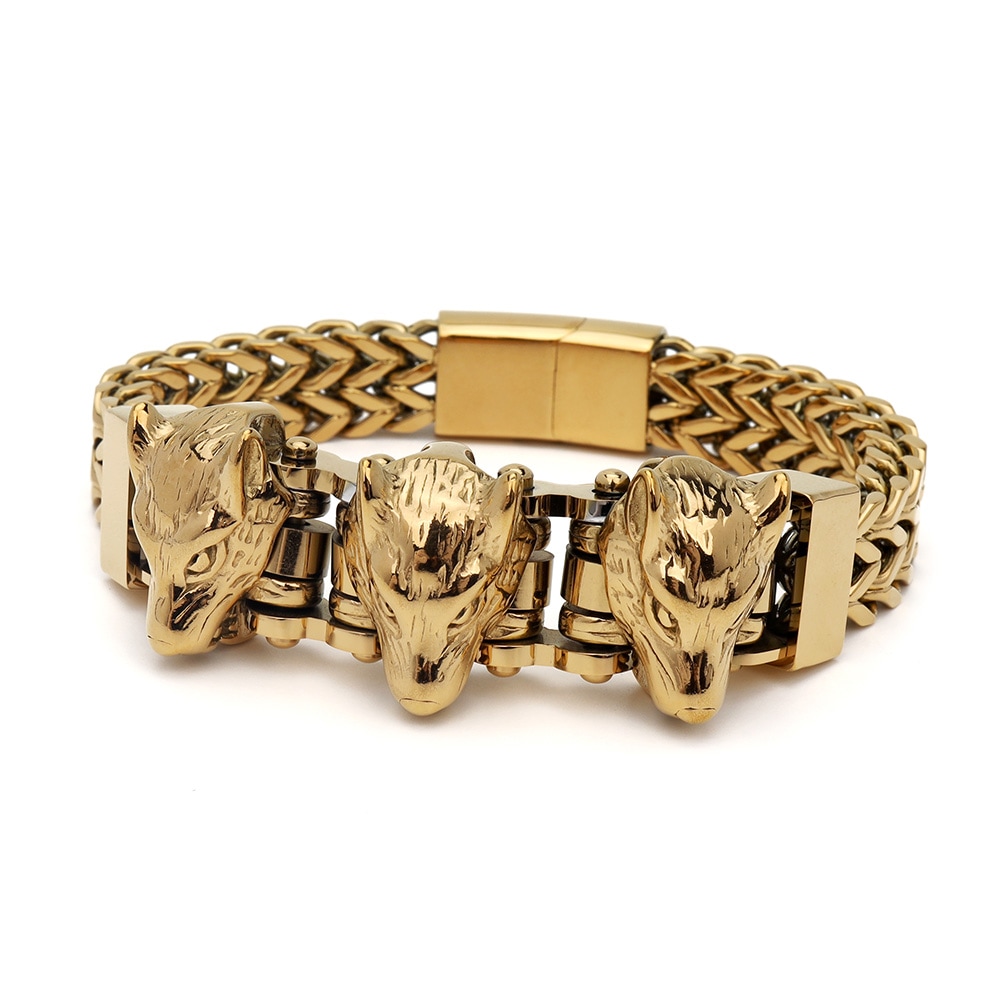 ステンレス ウルフブレスレット [b609]