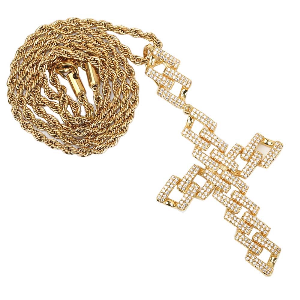 喜平チェーンクロスネックレス CZ [n305]