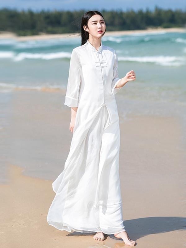 スカート ロング スーツ チャイナ スリム フィット 長い ジャケット レトロ 漢 かわいい 婦人 清楚 夏 女性 小さめ レディース