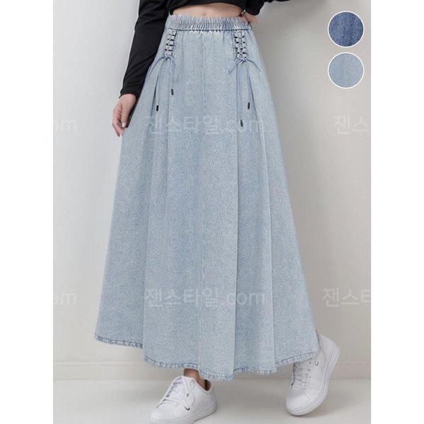 女性用ゴム入りAラインカジュアルデニムロングスカート DMESW-SKA-STS14335302