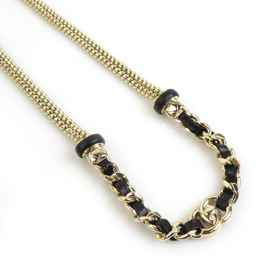 シャネル CHANEL ネックレス ココマーク メタル/レザー ゴールド×ブラック レディース 99962g 56,650円