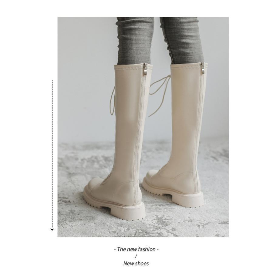 ロングブーツ レディース ブーツ シューズ ハイカット ロング 太ヒール 裏起毛 シンプル カジュアル 痛くない 無地 暖かい 保温 おしゃれ コーデ