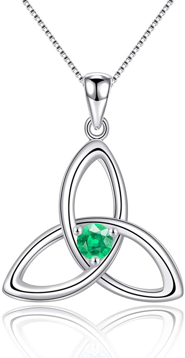 925 スターリング シルバー ネックレス 40+5cm チェーン ペンダント 女性 誕生日 誕生石 グリーンエメラルド 金属アレルギー対応( エメラルド)