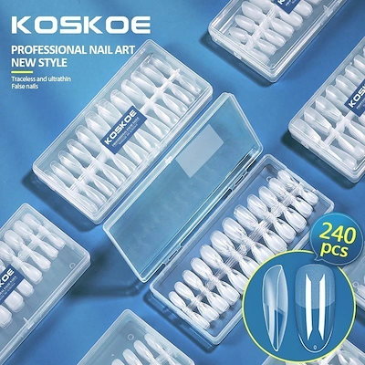 10pscグループバイネイルチップ クリア 240枚セット 超薄 艶消 透明ネイルチップ スティレット ロング バーチャルジェルチップ 長さだし つけ爪 ネイルちっぷ 自然なフィット感 無痕 ネイル