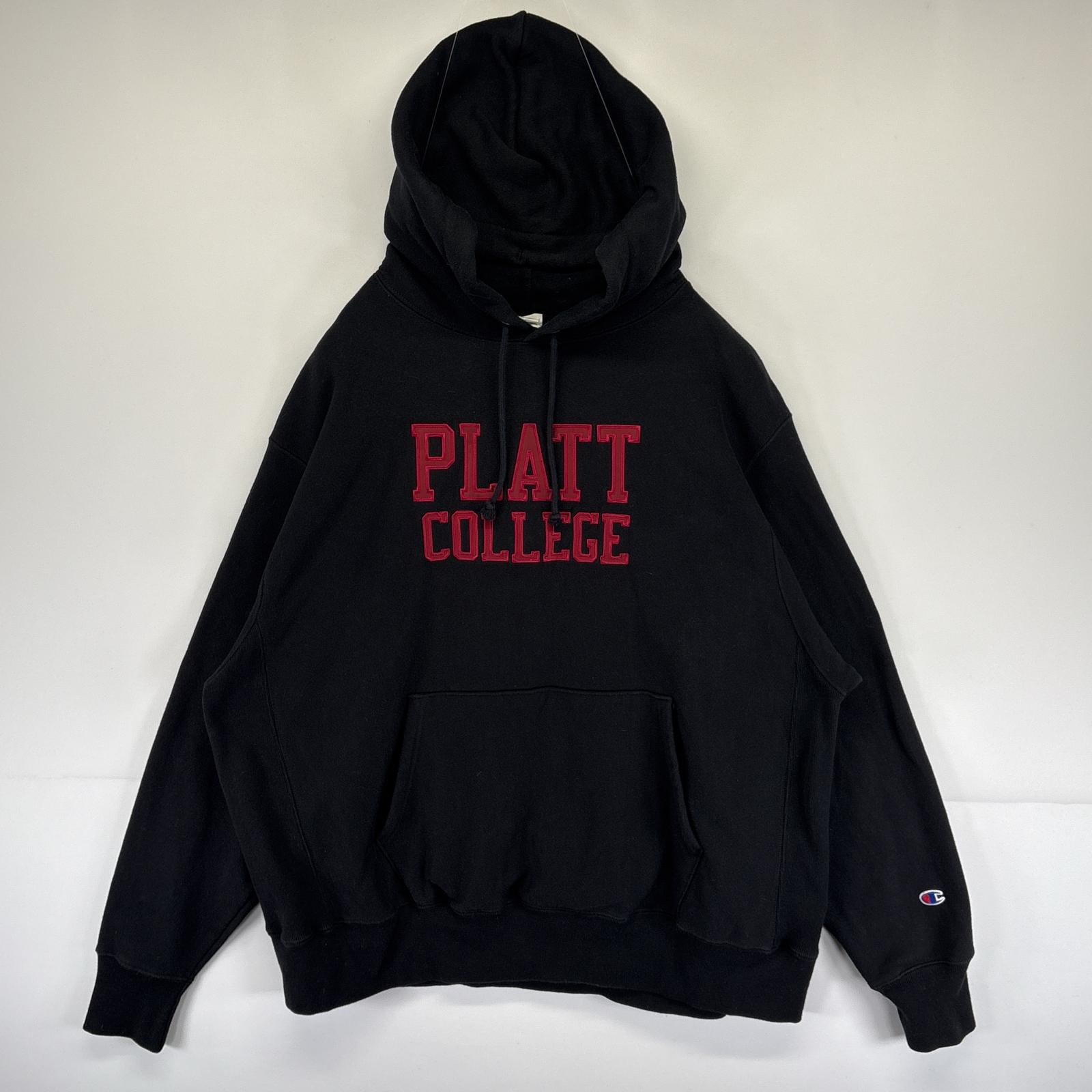 古着 パーカー リバースウィーブ スウェット ロゴ刺繍 カレッジロゴ 大きいサイズ XL ブラック メンズ