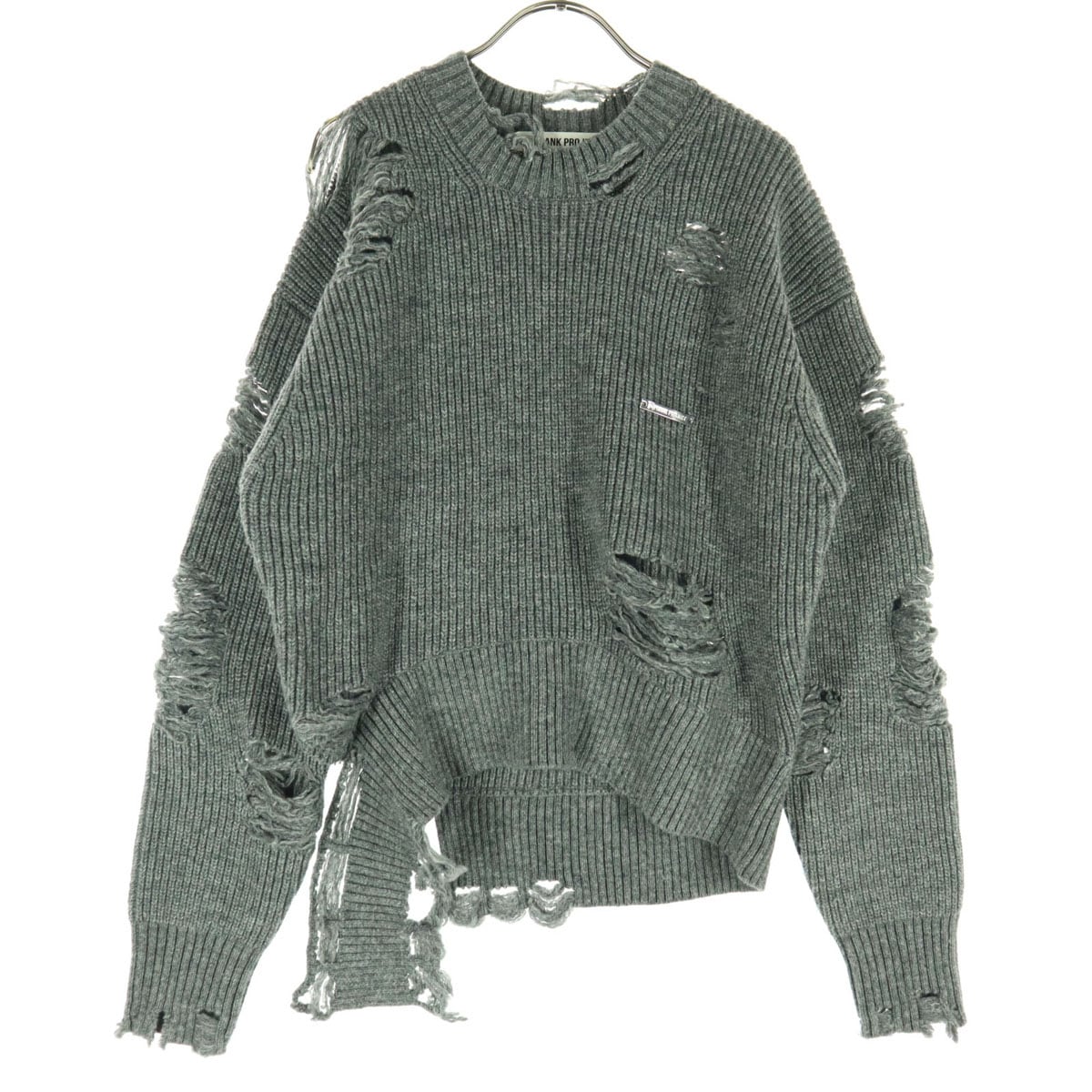 美品 PRANK PROJECT プランクプロジェクト 長袖 ダメージ加工 セーター FREE グレー レディース 古着