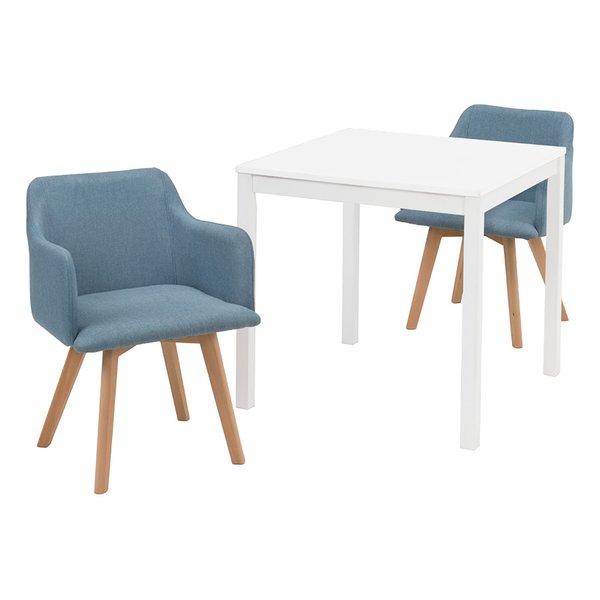 ダイニング3点セット 2人掛け テーブル×1 チェア×2 ホワイト/ブルー 北欧