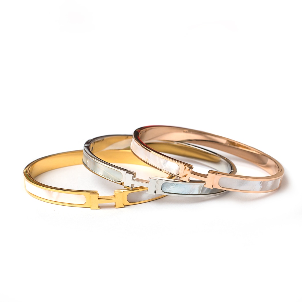 18K純金コーティング天然白蝶貝使用ステンレス Hブレスレット