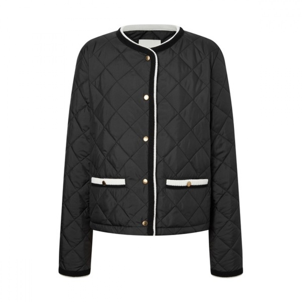 (ヘッジズレディース) 24FW ラウンドネックショートキルトジャンパーブラック HSJU4D901BK