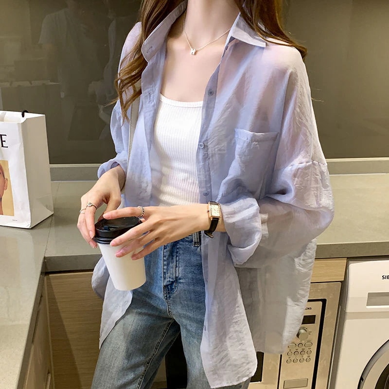 【1つ買うと10つ無料】夏の通気性薄いシフォンカーディガン2025女性のためののゆるい日焼け止め屋外シャツのトレンド