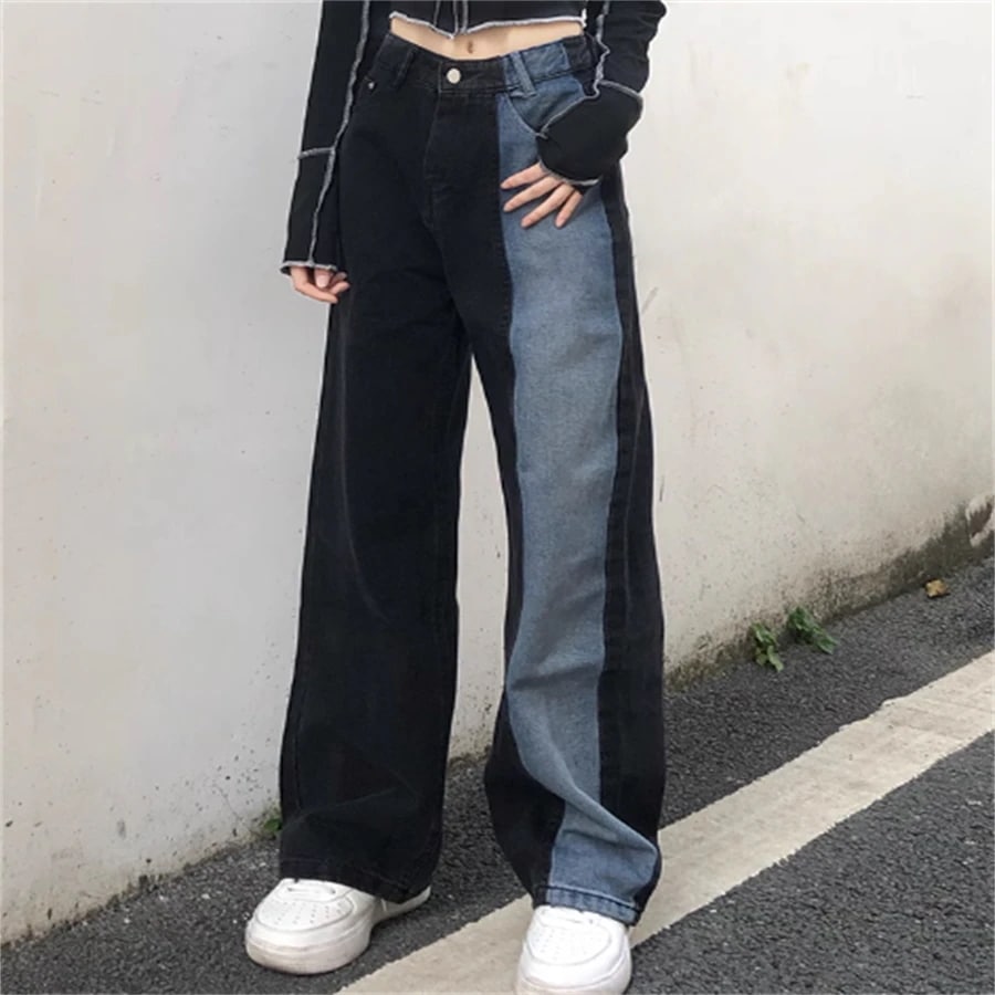 パンツ 2色 デニムパンツ フレア Aライン ロング ロング丈 ポケット ハイウエスト バイカラー ブルーデニム カラーデニム かわいい 大人可愛い 大人女子 綺麗 シンプル カジュアル