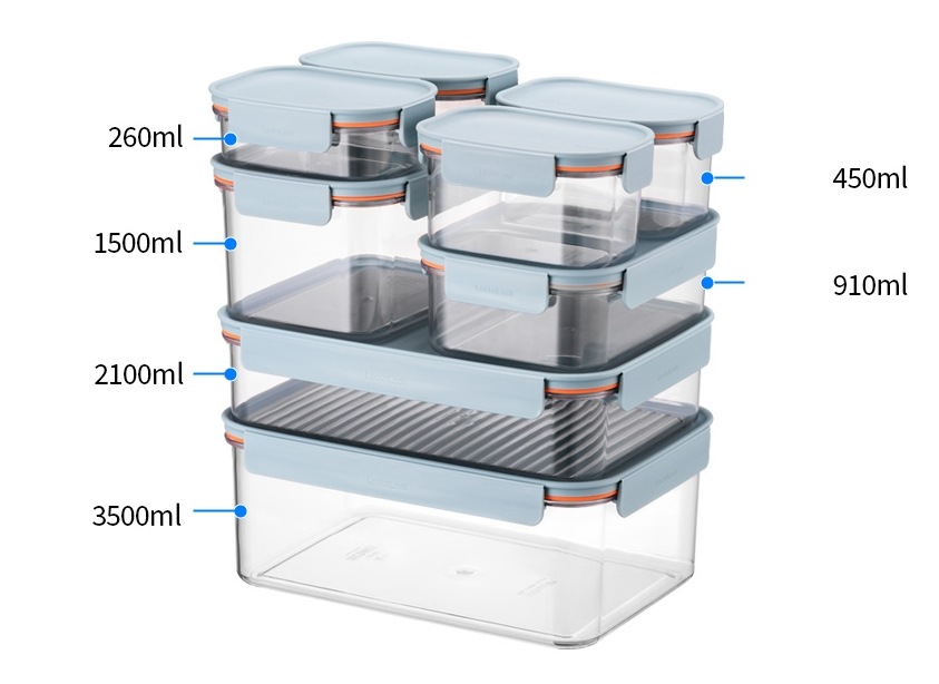 ビスフリー モジュラープラス 長方形8個セット 重ねて収納できる食品保存容器／ランチボックス