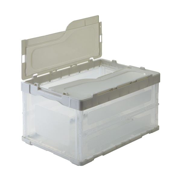 （まとめ） TANOSEE折りたたみコンテナ 軽量タイプ フタ一体型 40L ホワイト／透明 1台 [x3セット]