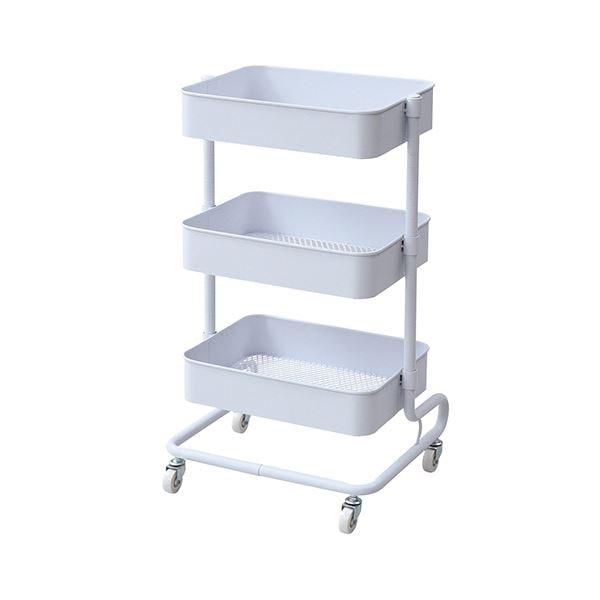 （まとめ）YAMAZEN バスケットトローリー 幅460奥行380高さ810mm ホワイト LBT-3（WH） 1台 組立品 3セット
