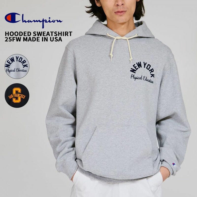 チャンピオン メンズ プリント トレーナー Champion フーデッドスウェットシャツ 25FW MADE IN USA HOODED SWEATSHIRT 裏起毛 C5-C108