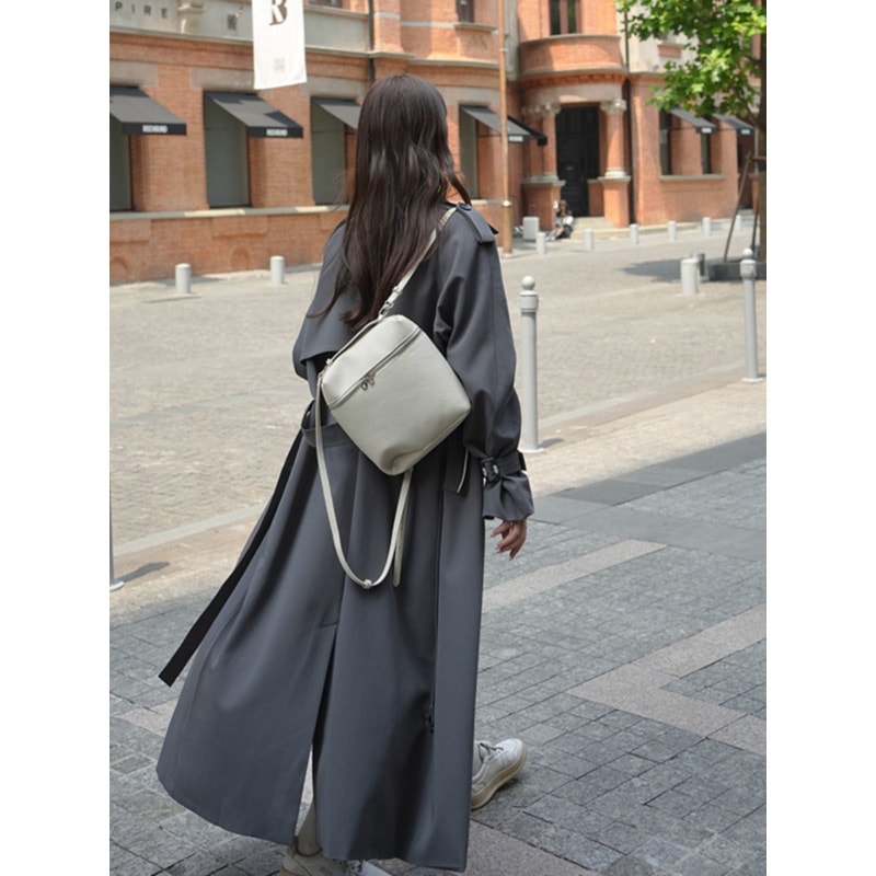 ロンググレーのウインドブレーカー春と秋の女性の新しい延長版から足首のコートのオーバーサイズまで