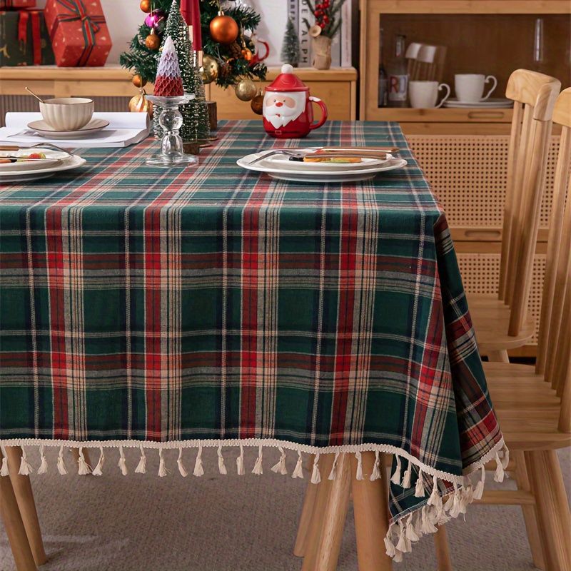 テーブルクロス タッセル クリスマス グリーン チェック 長方形 テーブルカバー ホリデー デコレーションty194