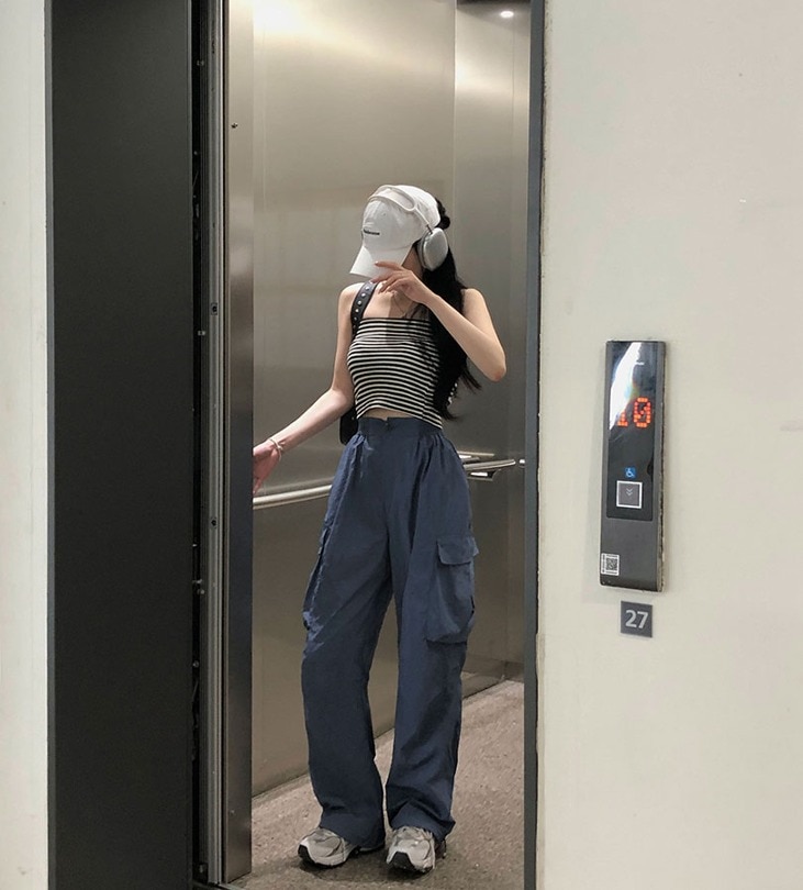 韓国の女性ファッション/ パラスーツストリングカーゴパンツ pt1349